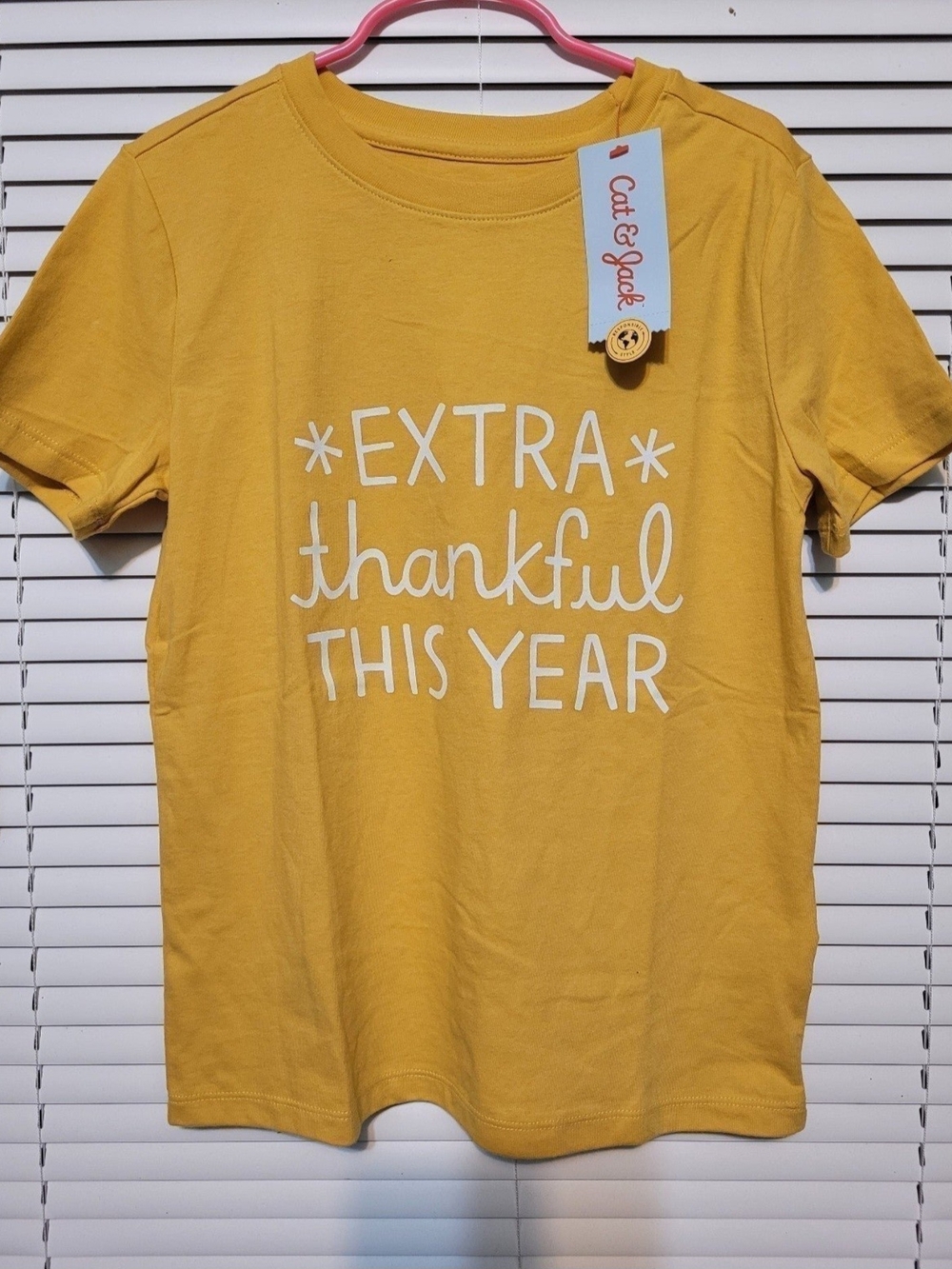 Cat & Jack Mustard Yellow Girls' Short Sleeve 'Extra Thankful This Year' Tee